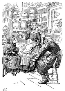 Mr Riah and Miss Wren at the Six Jolly Fellowship Porters, 1912. Artist: Harry Furniss