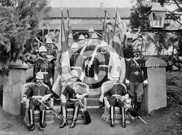 Officers and colours of the Duke of Wellington's Regiment, 1896. Artist: Price