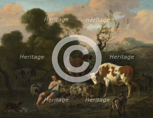 Landscape with a Shepherd, late 17th century. Creator: Dirk van Bergen.