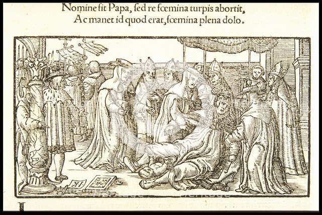 Pope Joan. From De mulieribus claris (Concerning Famous Women) by Giovanni Boccaccio, ca 1538-1539.