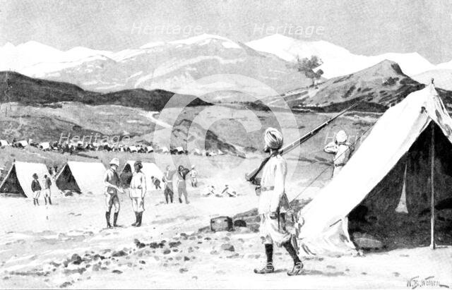 The Chitral Expedition:..Malakand Pass and the enemy's country from the Field Hospital, Jalala, 1895 Creator: William Barnes Wollen.