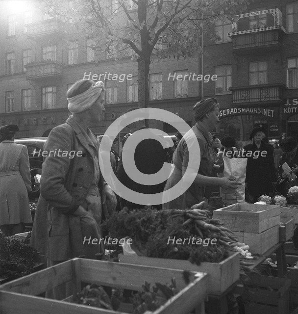 Vegetable stall in the market, Malmö, Sweden, 1947. Artist: Otto Ohm