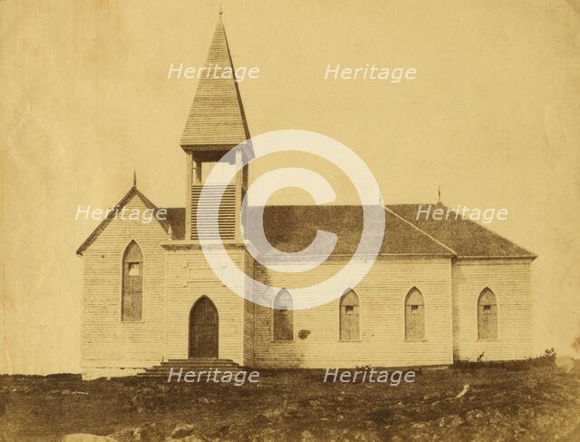 Exterior view of church, in the community around Fort Victoria on Vancouver..., between 1858 and 61. Creator: Unknown.