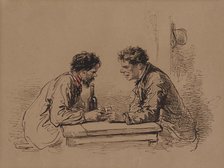 Two Men at a Table with Wine, c1859. Creator: Paul Gavarni.