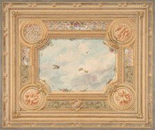 Design for a ceiling with four medallions and sky motif in center, second half 19th century. Creators: Jules-Edmond-Charles Lachaise, Eugène-Pierre Gourdet.