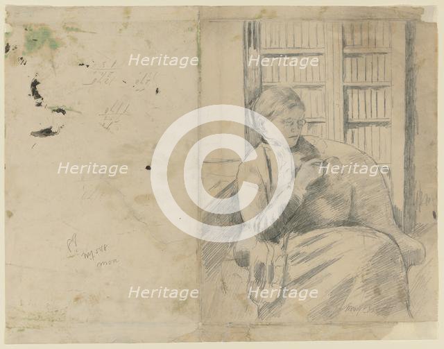 Knitting in the Library (recto); Knitting in the Library (verso), c. 1881. Creator: Mary Cassatt (American, 1844-1926).