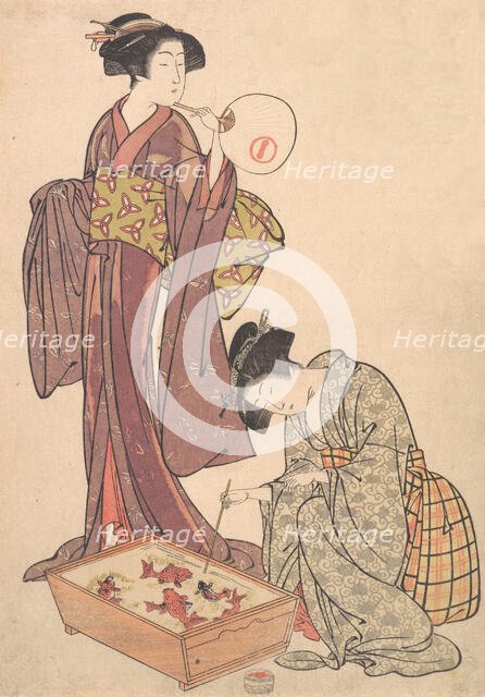 Two Women Feeding Fish, 1739-1820. Creator: Kitao Shigemasa.