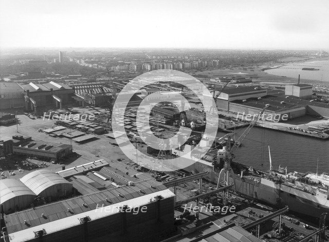 Aerial view of Kockums shipyard, Malmö, Sweden, 1981. Artist: Unknown