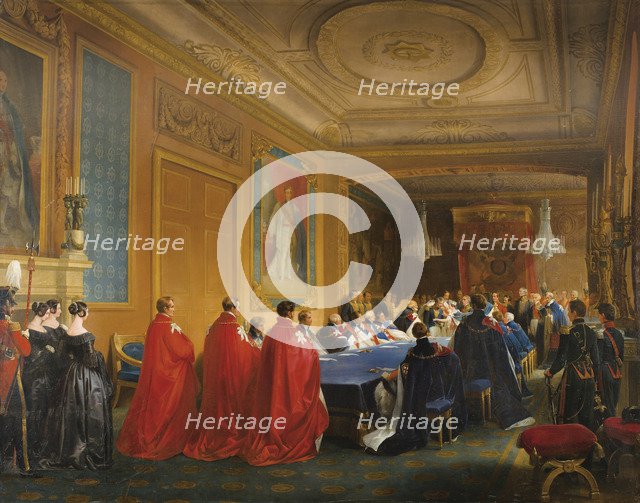 Louis-Philippe receiving the Order of the Garter from the hands of a young Queen Victoria, 1844. Artist: Gosse, Nicolas-Louis-François (1787-1878)