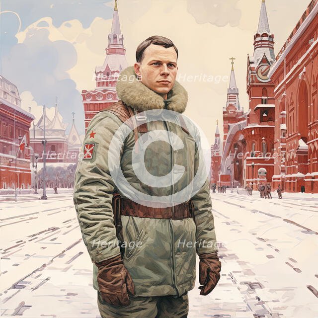 AI IMAGE - Portrait of Yuri Gagarin, 1960s, (2023). Creator: Heritage Images.