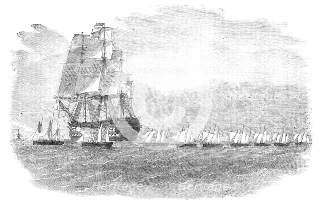 The Gun-Boat Flotilla off Portland - sketched by Lieutenant Montagu O'Reilly, 1856.  Creator: Unknown.