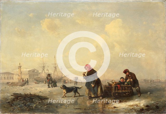 Neva in Saint Petersburg in Winter, 1844. Artist: Hildebrandt, Ferdinand Theodor (1804-1874)