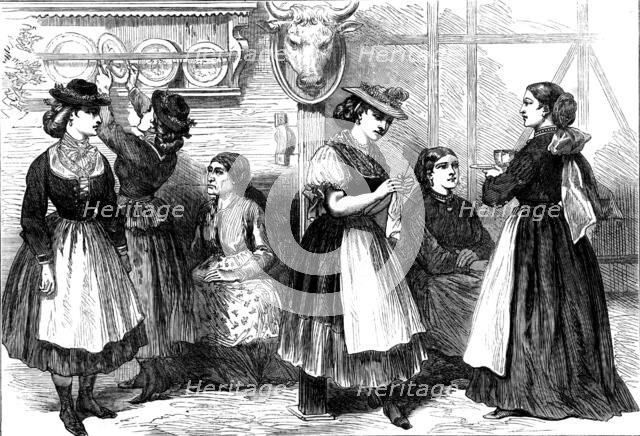 The Vienna Exhibition: in the Styrian Alpine Hut; in the Austrian Dairy, 1873. Creator: Unknown.