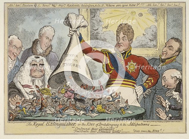 'The Royal Extinguisher, or the King of Brobdingnag & the Lilliputians', 1821. Artist: George Cruikshank