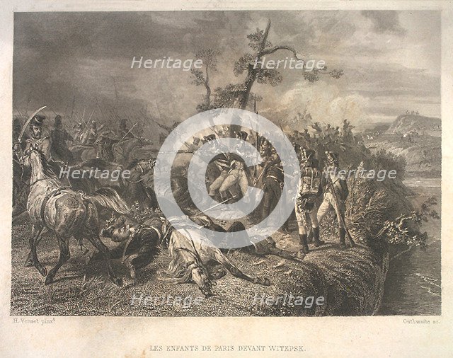 Battle between Russian troops and French cavalry near Ostrovno 25-26 July 1812. Artist: Outhwaite, Jean Jacques (1815-1877)