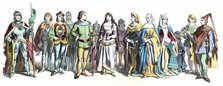 Personages of late 14th and early 15th century, German engraving 1860.