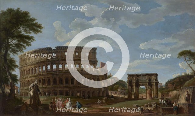 View of the Colosseum and the Arch of Constantine, c1745. Creator: Pannini (Panini), Giovanni Paolo (1691-1765).