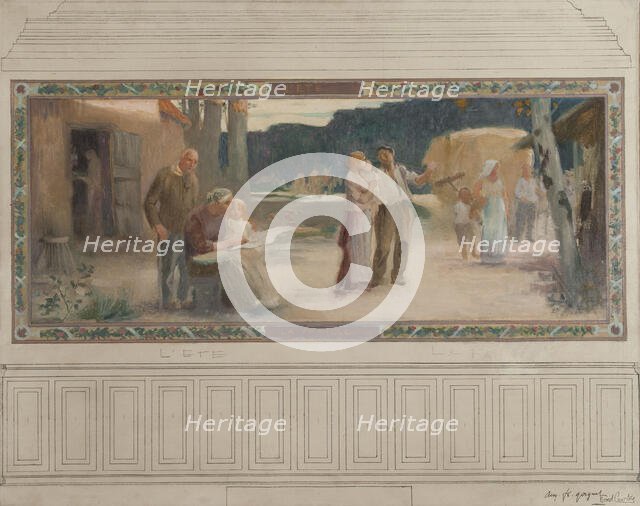 Esquisse pour la mairie de Montreuil-sous-Bois : L'été - La famille, 1892. Creators: Auguste-François-Marie Gorguet, Ernest de Bonnencontre.