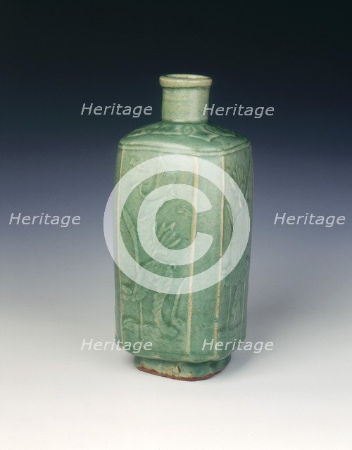 Squared celadon glazed bottle, late Ming dynasty, China, early 17th century. Artist: Unknown