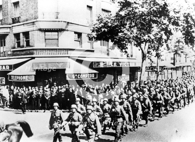 Arrival of the first German troops in Paris, June 1940. Artist: Unknown