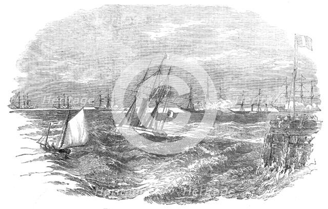 The Emperor leaving Calais Harbour, to visit the English Squadron, 1854. Creator: Unknown.