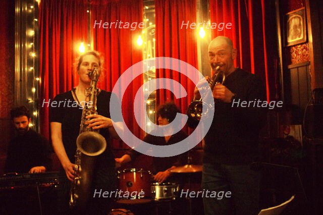 Tim Wells, Arabella Sprot, Angus Bishop and Chris Coull, Speakeasy Jazz Club, Wick Inn, Hove 2024. Creator: Brian O'Connor.