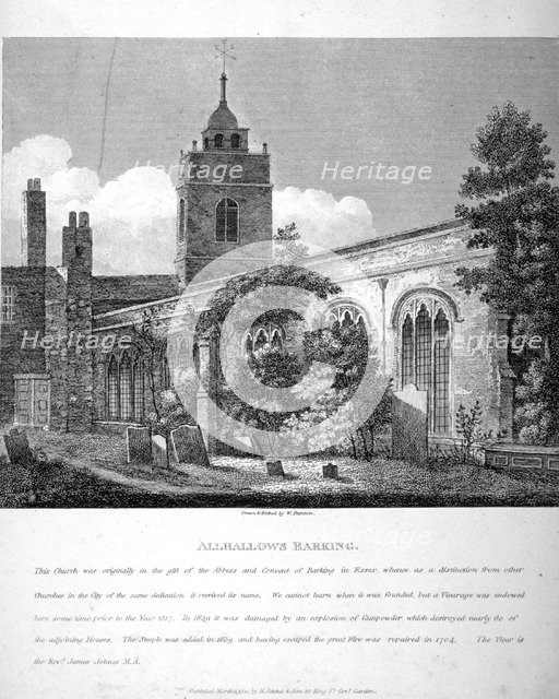 All Hallows-by-the-Tower Church, London, 1810. Artist: William Pearson