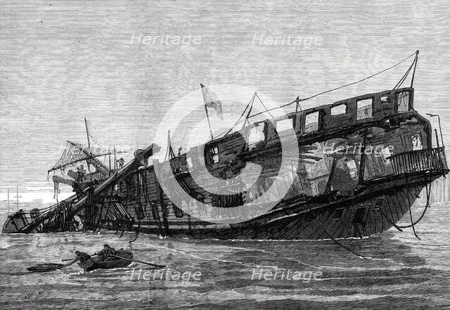 Remains of the Warspite training-ship at low tide, 1876. Creator: Unknown.