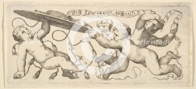 Headband: Two Infants with a Cardinal's Hat, a Third with a Banderole. Creator: Claude Mellan.