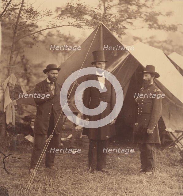 [President Abraham Lincoln, Major General John A. McClernand (right), and E. J...., October 3, 1862. Creator: Alexander Gardner.