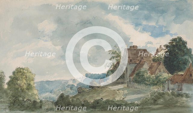 Cottages in an Extensive Landscape, late 1820s. Creator: William Henry Hunt.