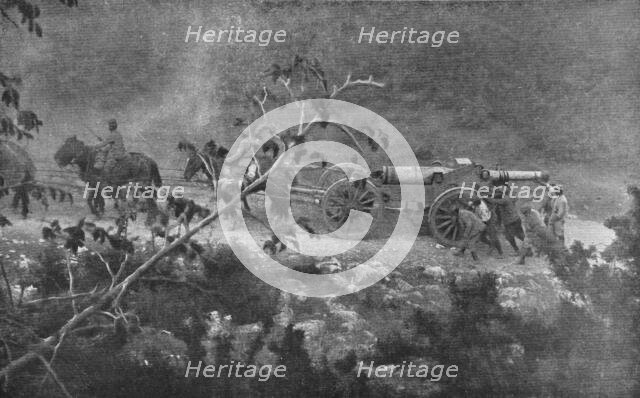 'Sur les champs de bataille Macedoniens de Gornitchevo et du Kaimaktchalan; Batterie de..., 1916. Creator: Unknown.