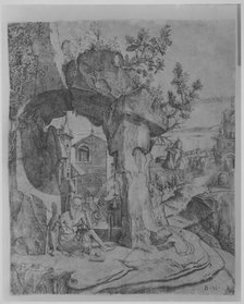 Saint Jerome seated beneath a rocky arch, ca. 1505-20. Creator: Benedetto Montagna.