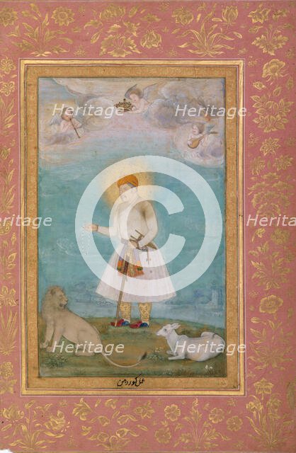 Akbar With Lion and Calf, Folio from the Shah Jahan Album, verso: ca. 1630; recto: ca. 1530-50. Creators: Govardhan, Mir 'Ali Haravi.