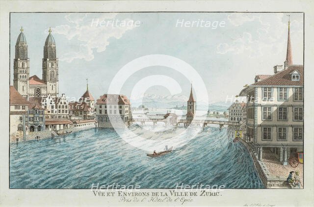 Vûe et environs de la Ville de Zurich pres de l'Hotel de l'Epée, c.1790. Creator: Fehr, Bartholomé (1747-1811).