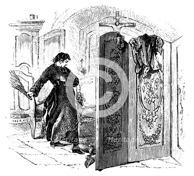 Priest whipping a penitent with a birch, c1876. Artist: Unknown