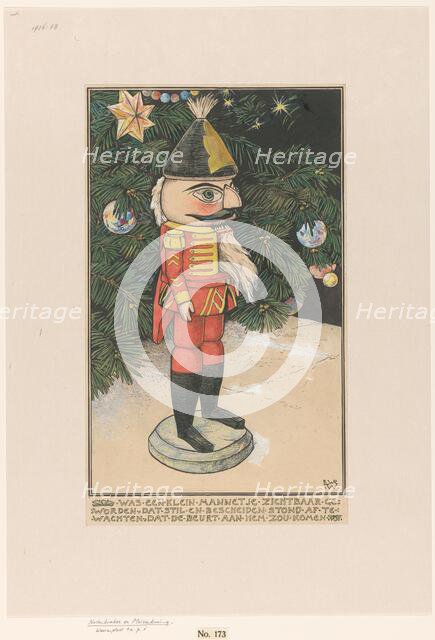 Nutcracker in hussar's uniform in front of a Christmas tree, 1898.  Creator: Willem Wenckebach.
