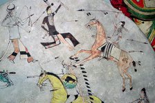 Detail of a war shield showing North American Indians in battle. Artist: Unknown