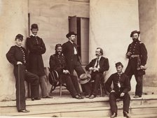 Brigadier General Gustavus A. DeRussy and Staff on Steps of Arlington House, Arlington..., May 1864. Creator: Alexander Gardner.