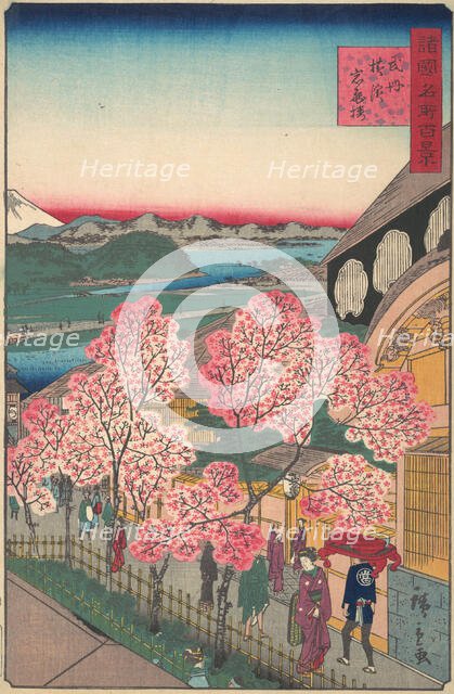 Entrance to the Gankiro Tea House in the Miyozaki District, Yokohama, Bushu, 3rd month, 1859. Creator: Utagawa Hiroshige II.