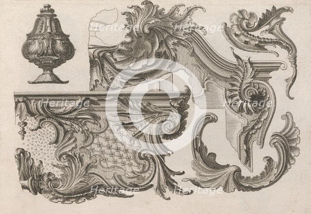 Suggestion for the Decoration of the Lower and Top Right of a Frame Combine..., Printed ca. 1750-56. Creator: Jeremias Wachsmuth.