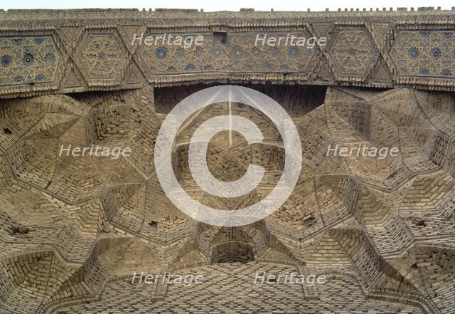 Decorative muqarnas vaulting, The Masjid-I Mosque, Varamin, Iran, Mongol Period, 1322 (2000). Creator: Unknown.