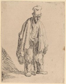 Beggar in a High Cap, Standing and Leaning on a Stick, c. 1630. Creator: Rembrandt Harmensz van Rijn.