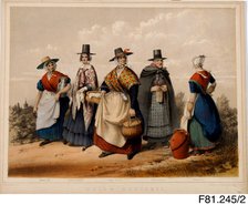 Welsh Costumes (Errand girl; Farmer's Daughter, Market Woman, Winter & Llanarth Girl), c1848. Creator: John Cambrian Rowland.
