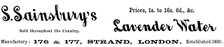 Advertisement for S. Sainsbury's Lavender Water, 1895. Creator: Unknown.