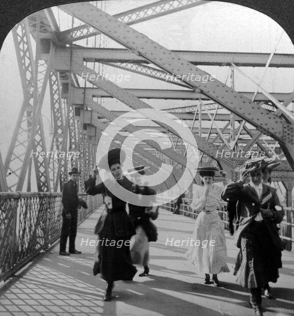 The promenade, Williamsburg Bridge, New York, USA, c1900s.Artist: Excelsior Stereoscopic Tours