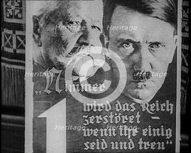 Poster of Adolf Hitler and German President Paul von Hindenburg, 1933. Creator: British Pathe Ltd.
