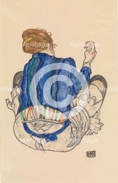Seated Woman, Back View, 1917. Creator: Egon Schiele.