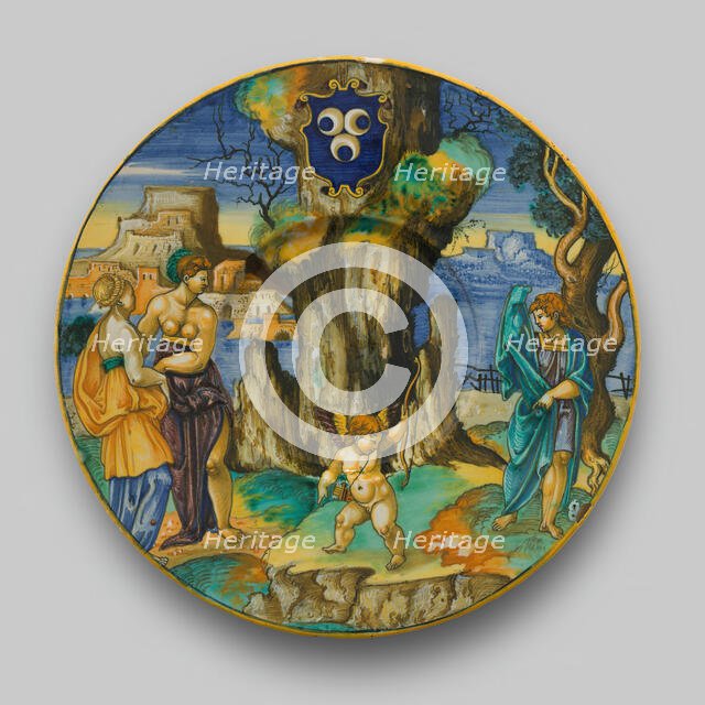 Plate with Narcissus, Echo, Cupid, Urbino, c. 1530. Creator:  Francesco Xanto Avelli.