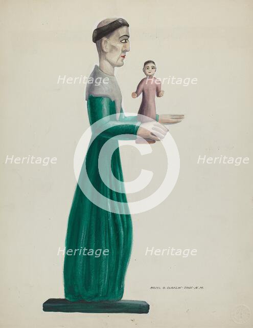 Carved and Painted Wooden Santo (St. Joseph), 1935/1942. Creator: Majel G. Claflin.